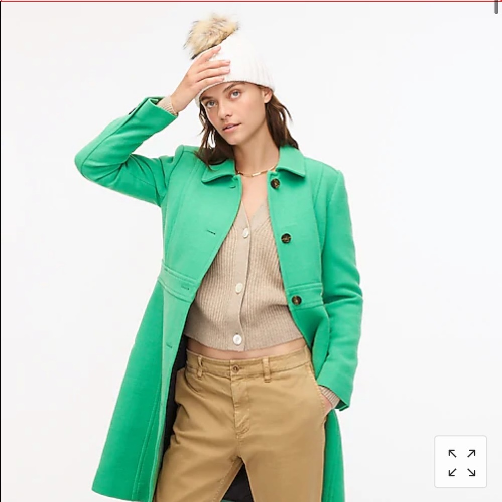 J Crew Double Cloth Long Green Wool Pea Coat
